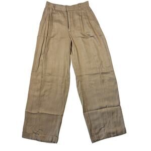 Vintage Gap Trouser Pants Womens 2 Tan Pleated High Rise Rayon Cuffed 90s Taiwan
